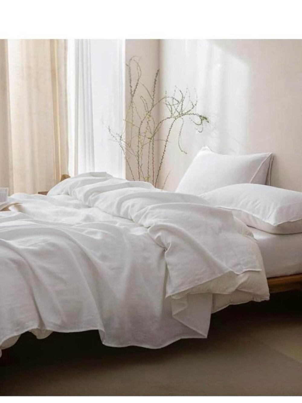 Talasily White California King French Linen 4PCS Sheet Set
